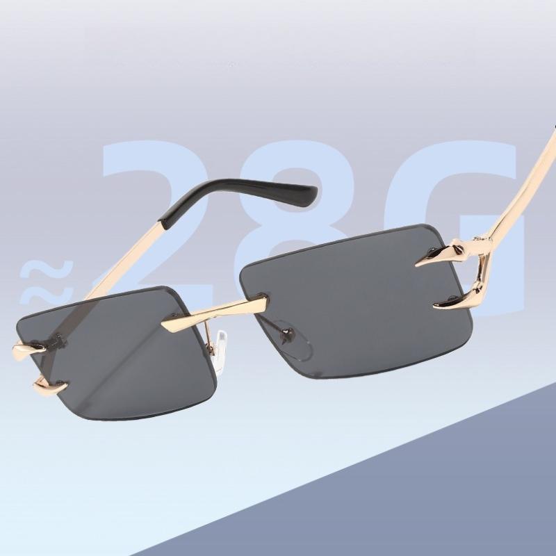 2PCS European and American Retro Gradient Frameless Sunglasses for Men New Trend Boxy Sunglasses for Women UV Resistant