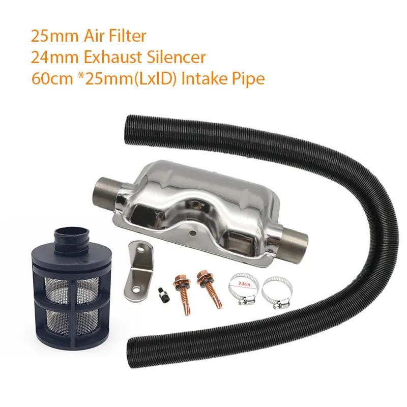 Universal 24mm Exhaust Silencer + 25mm Air Filter + 60cm Air Hose with Clamps for 12V Diesel Heater