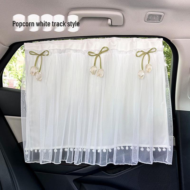 Blue Rain Lace Car Sunshade Curtains for Baby - Suction Cup Side and Rear Window Protection