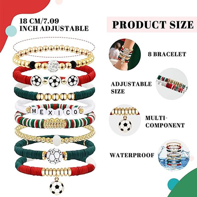 World Cup Team Match Day Bracelet Stackable Soft Ceramic Beaded Stretch Football Accessories Fan Bracelet
