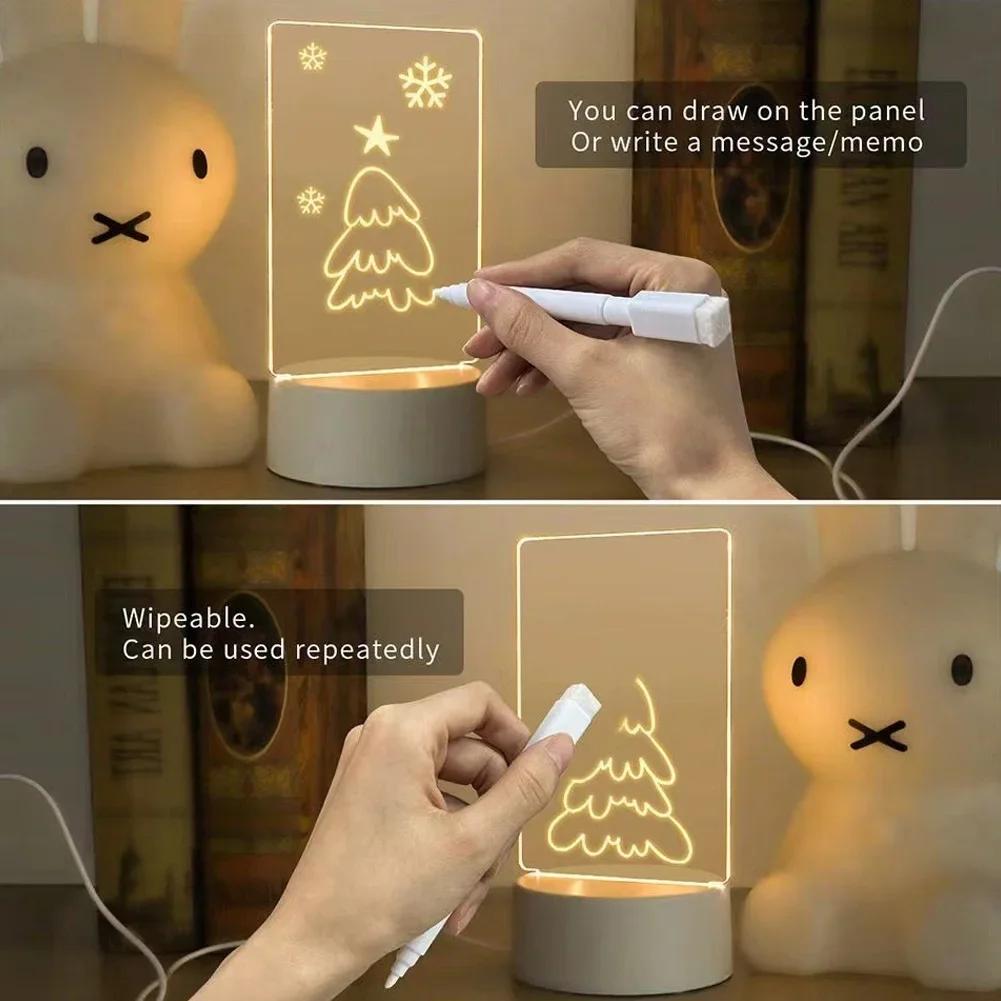 Kids Girlfriend Gift 3D Sticky Note Message Board Night Light USB Charging Warm Light Home Decor Desk Bedside Lamp