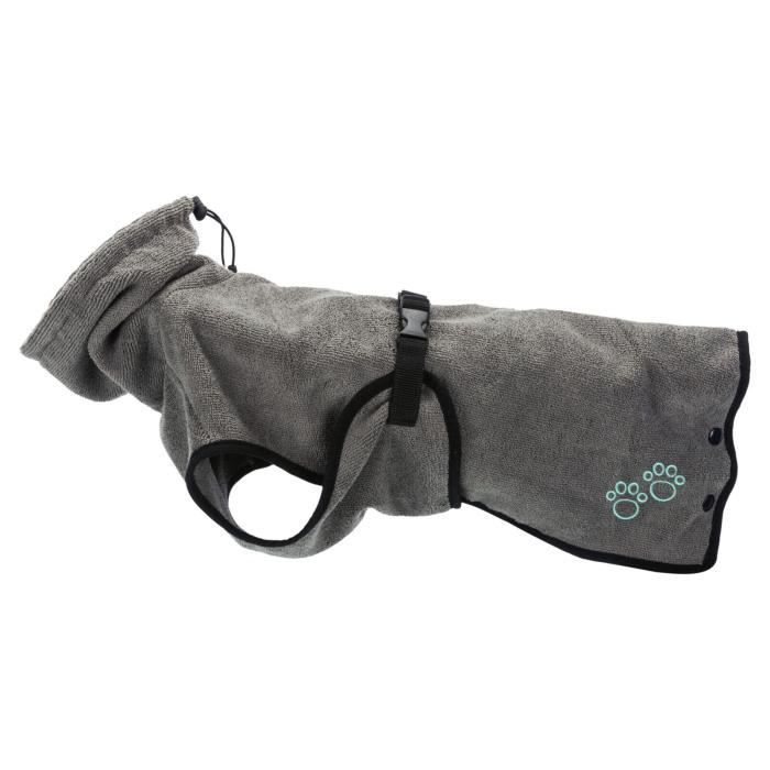 Peignoir De Bain Pour Chien - Trixie - Tissu Éponge - Col Réglable - Gris