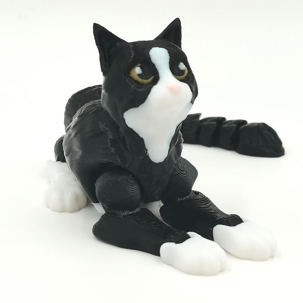 3D Printed Realistic Black Cat Model Toy with Movable Joints