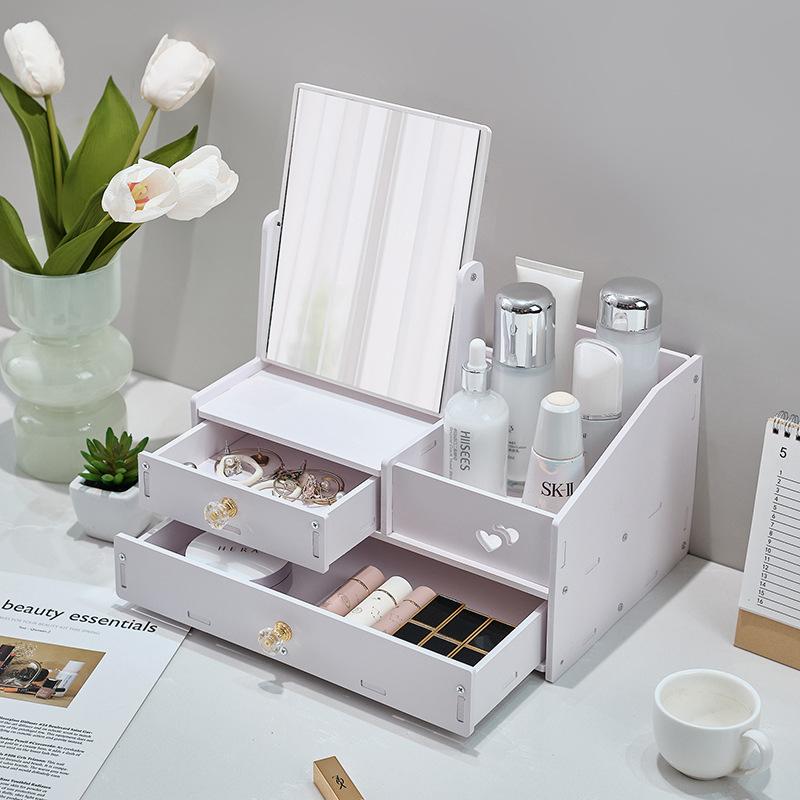 Cosmetics Storage Box, Makeup Mirror, Skincare Product Shelf, Lipstick Jewelry Organizer, Drawstring Bag, Drawer Mirror Cabinet, Home Storage Unit