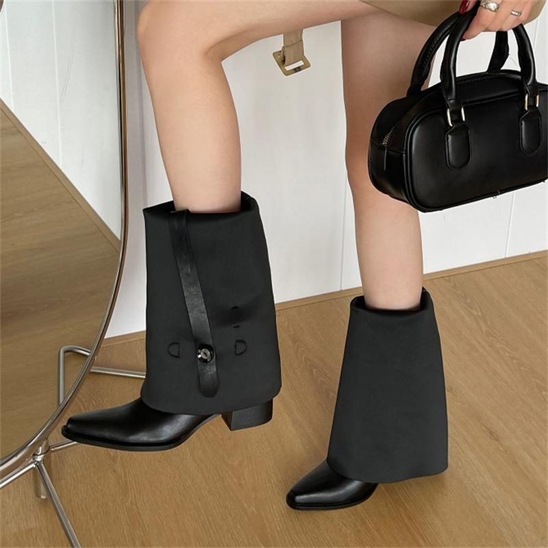 Aneikeh Winter Punk Style Women Knee-High Boots Designer Square Heels Buckle Strap Shoes Ladies Booties
