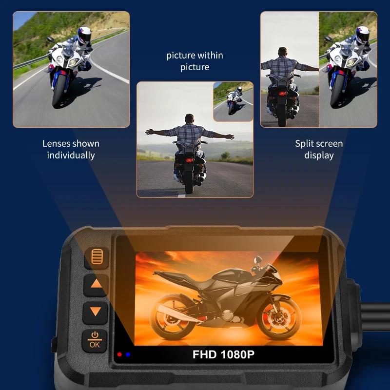 3-inch Motorcycle Dashcam, Waterproof, 720P Front Camera, 480P Rear Camera, Loop Recording, High-definition Night Vision Car Recorder