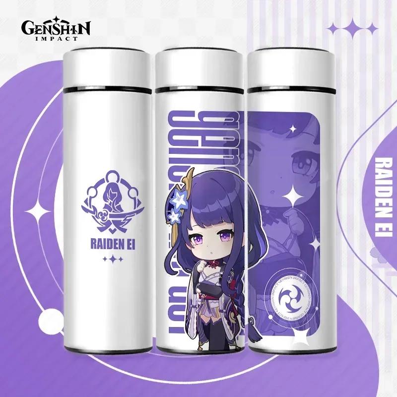 500ml Genshin Impact Thermo Bottle Stainless Steel Kawaii Anime Insulated Cup Water Zhongli Temperature Display Thermos Bottle