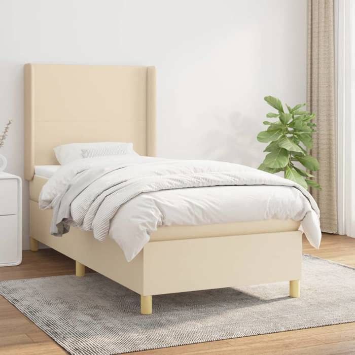 Maison Exclusive - Sommier à lattes de lit et matelas Crème 90x190 cm Tissu