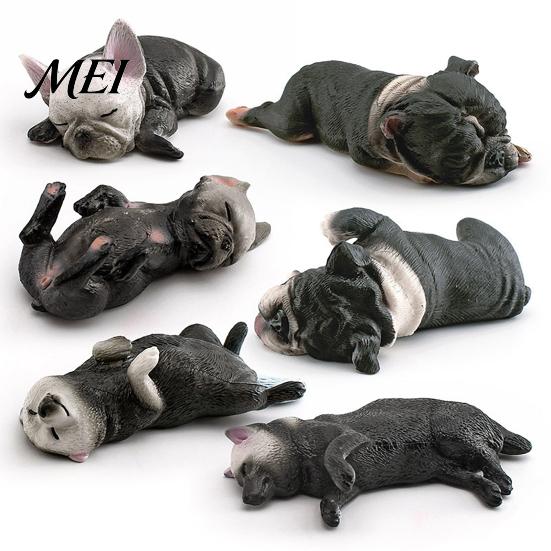Decorative Dog Statue Simulated Sleeping Model, Realistic Lying French Bulldog Figurine, Mini Handcrafted Figurine PVC Animal Educational Toy