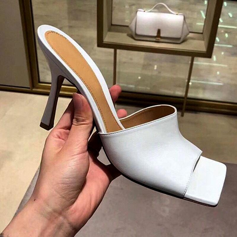 

Fashion 2025 New Style Fashionable Square-Toed Sandals For Women One-Piece Stilettos With Exposed Toes And Retro Roman Slippers 40 белый