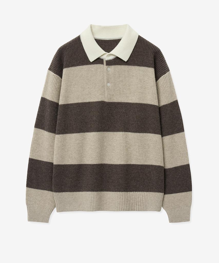 Tienjiti Oversized Rugby Polo Knit Top (Brown) Tnsw5F116W2