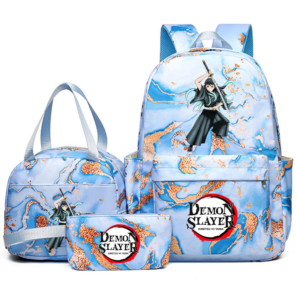 3Pcs/set Anime Demon Slayer Printed Backpack Handbag Pencil Case for Teenager Student Girl Boy Bookbag Schoolbag Large Capacity Waterproof Travel Bag