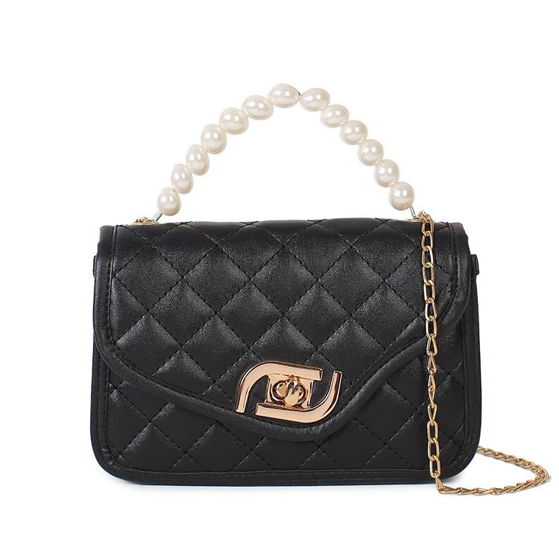 Fashion diamond chain small square bag, trendy pearl handbag, sweet lady embroidered mobile phone bag