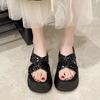Aphixta Platform Sequined Cloth Sandals Slippers 8cm High Heels Women Slides Summer Beach Shoes For Woman