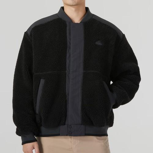 Adidas Solid Color Sports Casual Fleece Warm Loose Fleece Jacket Men’s Black