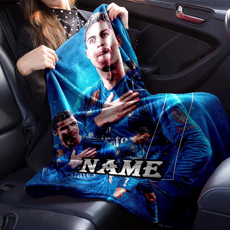 Custom Name Ronaldo's Legacy Soccer Blanket bed sofa Blanket Flannel Blanket for Camping, Hiking, Picnic Essentials,gift for family and friends