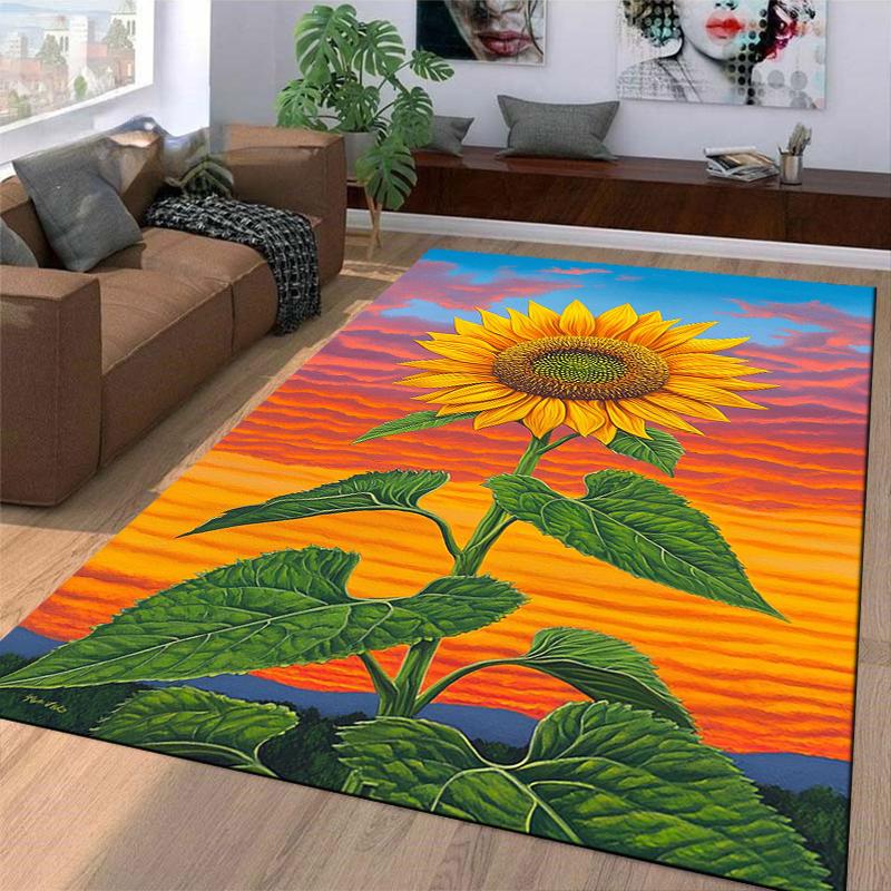 Colorful Sunflower Design Carpet with Vibrant Sunset Background Suitable for Use As an Anti-slip for Living Room Bedroom Sofas
