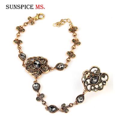 SUNSPICE MS Antikgoldfarbenes türkisches Armband-Gliederring für Frauen, Vintage-indischer Hochzeitsschmuck, Kinder-Festival-Geschenk