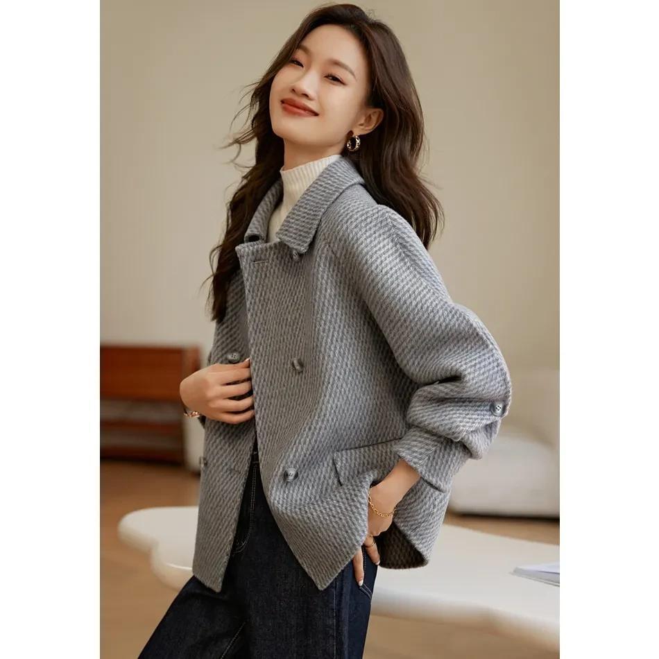 

Шерстяное пальто зимнее новое простое модное пальто свободное двубортное пальто женское 2XL серый