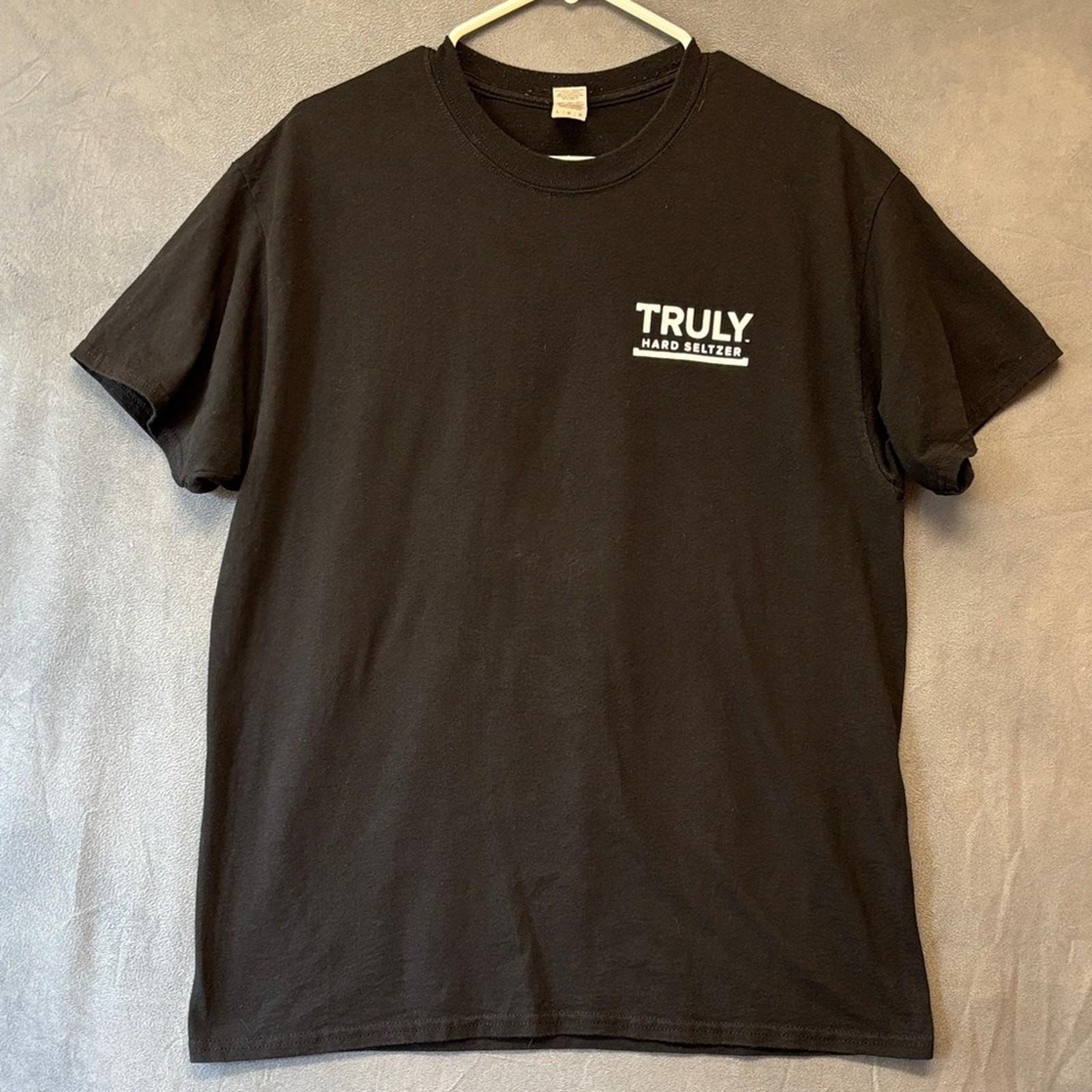 Truly Hard Seltzer Gildan DryBlend Black Tee Large Neon Palm Tree Surf Shirt XXXL
