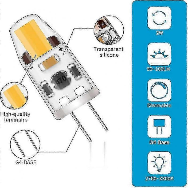 10PC LED G4 Dimmable Light Bulbs,2W Equivalent 20W Halogen Lamp, 200LM Warm White Energy Saving,NoFl