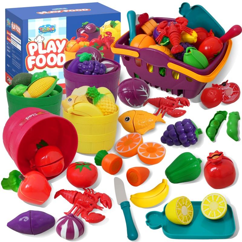 

1 Set Plastic Fruit and Vegetable Cutting Educational Set Cutting Play Food Toy with Shopping Storage Basket Toy Toddler Gift