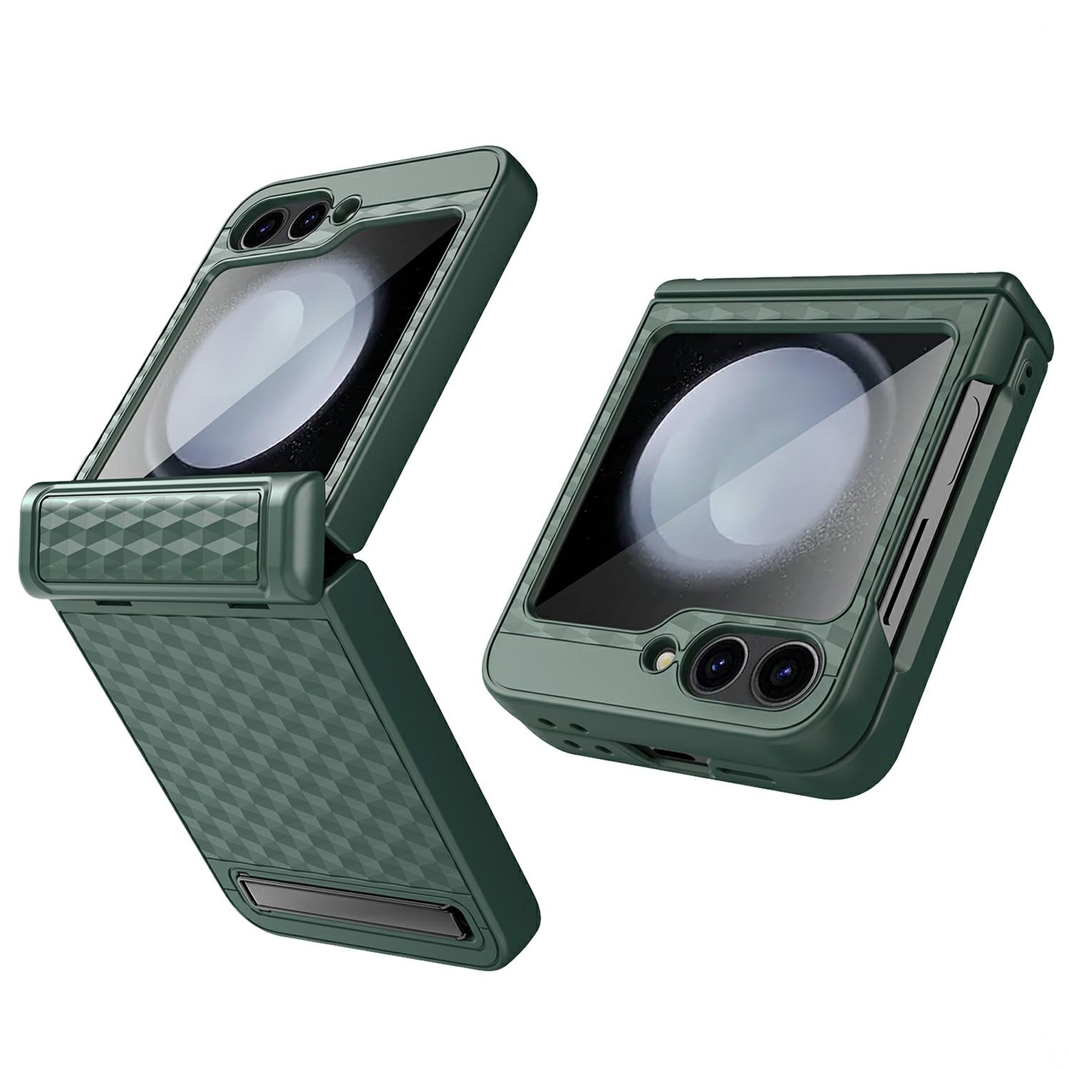 

For Samsung Galaxy Z Flip7 FE 5G/Z Flip6 5G Case Hinge Protection Kickstand Hard PC Phone Cover with Screen Film Green