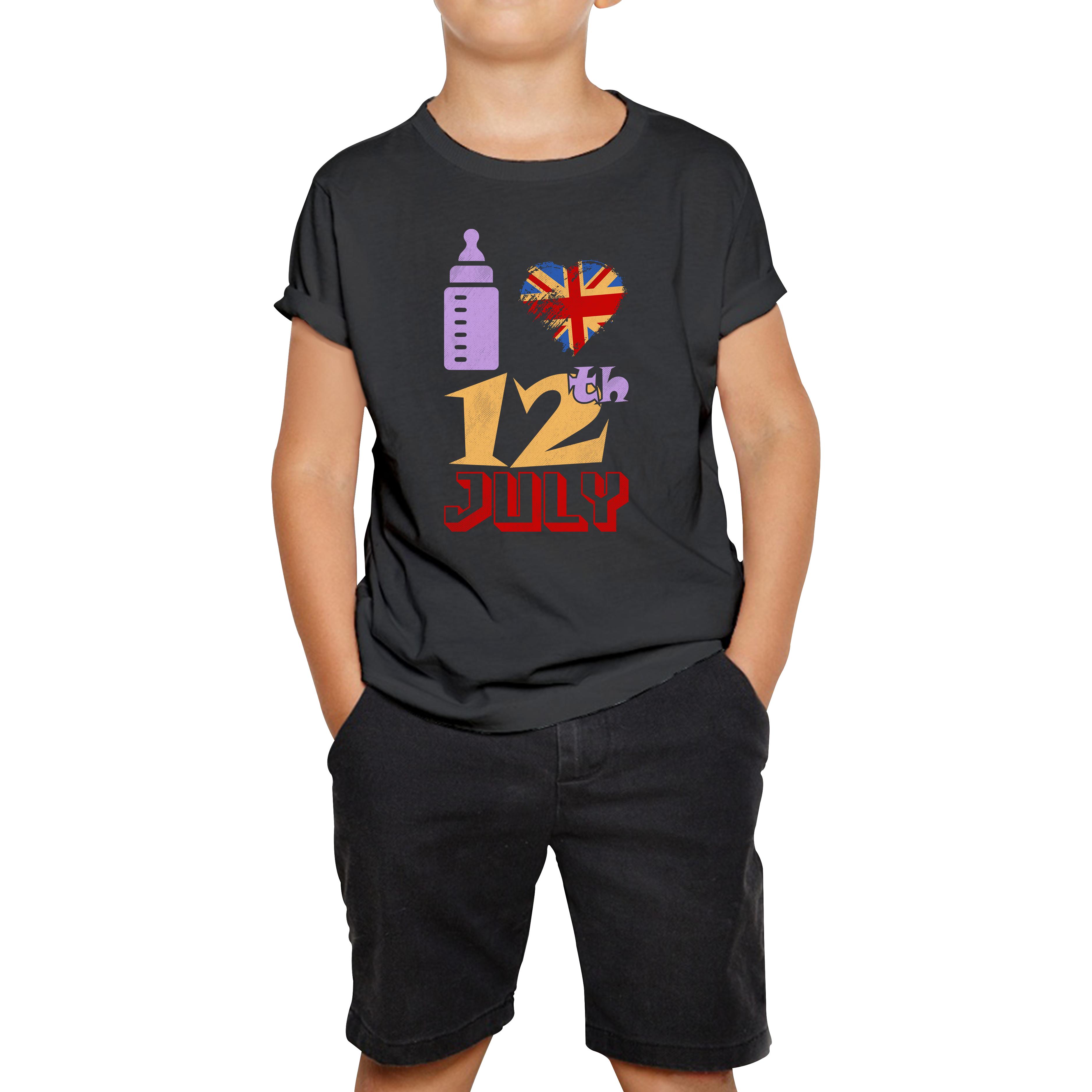 I Love 12th July Funny UK United Kingdom Vintage Flag Great Britain Proud British Long Live Uk Forever Kids Tee 100