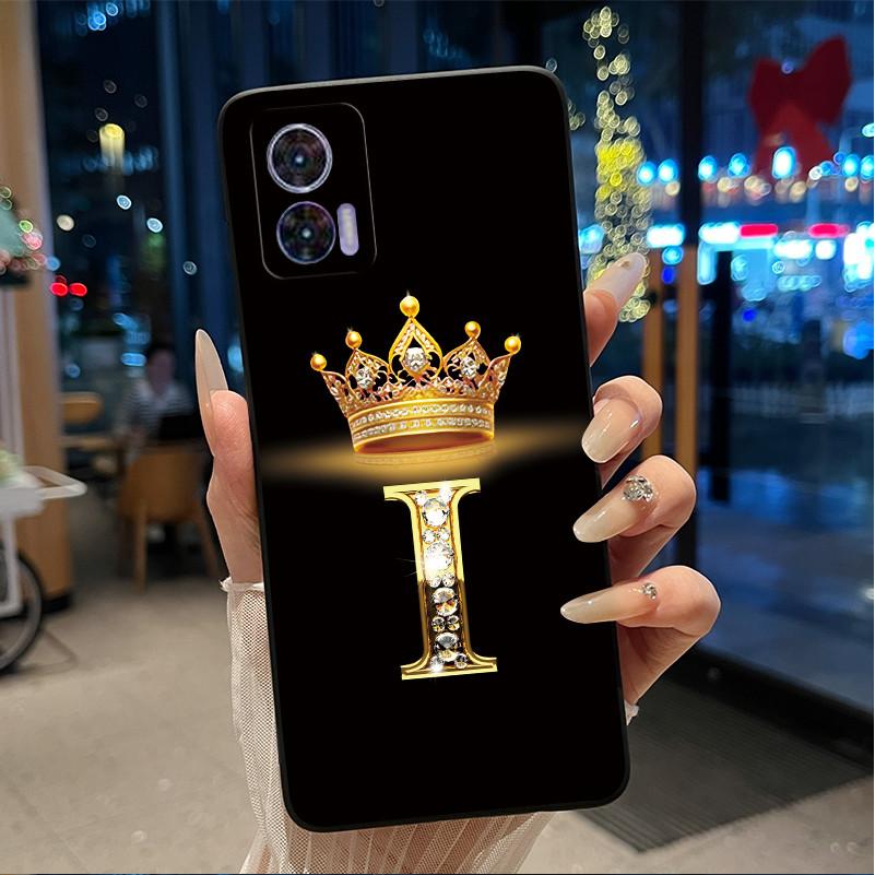 Phone Case For Motorola Edge 30 Lite/Motorola Edge 30 Neo 5G Black Case Shockproof Soft Fashion Letter Crown Cover