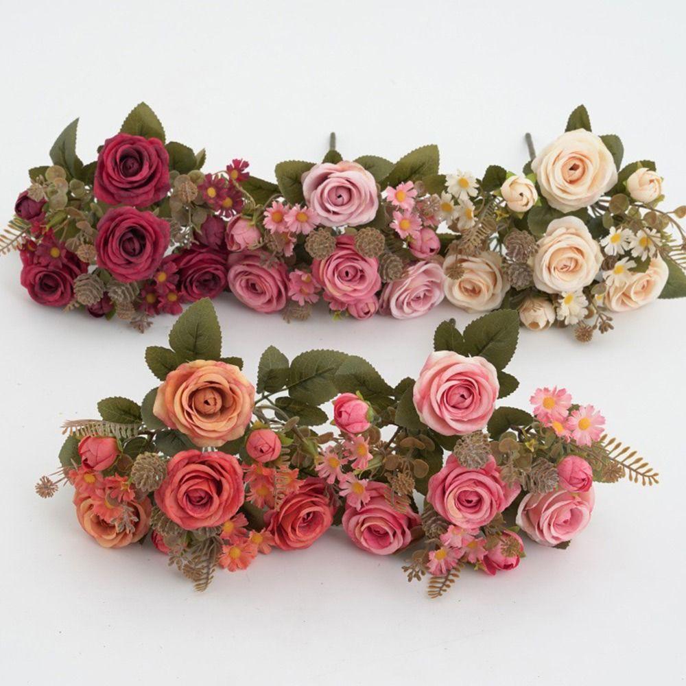 Silk Petals Rose Artificial Flowers Multicolor Decorative Flower Faux Daisy Flower Party Supplies