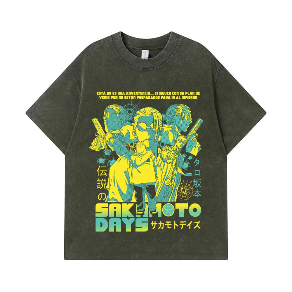 275 GSM Washed T-shirts 100% Cotton Sakamoto Days V6 Taro Print Unisex Heavy Cotton T Shirt