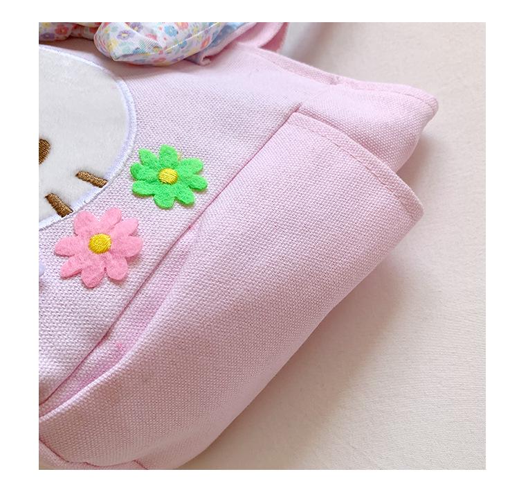 Roztomilá plátěná taška na oběd se zaječími oušky s květinovou melodií