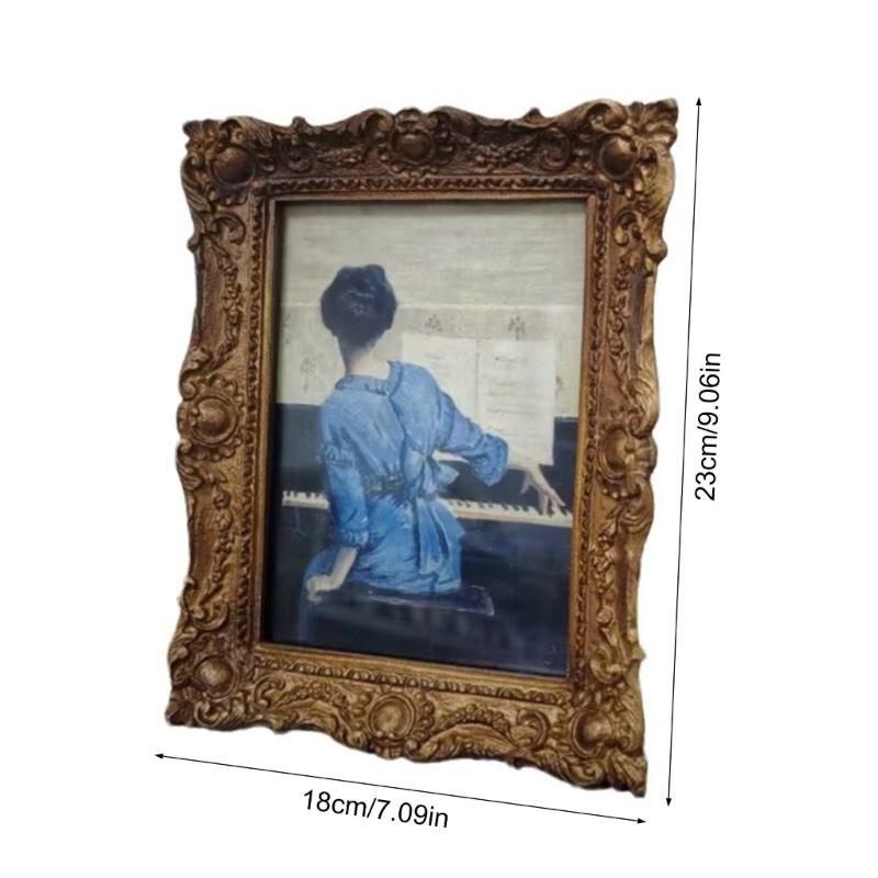 Resins Picture Frame Vintage European Styles Flower Embossed Carvings Photo Frame for Desktop Display or Wall Hanging