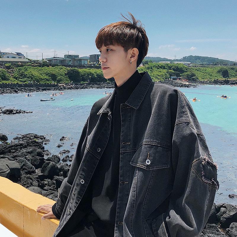 Herren Koreanischer Stil Locker Zerrissene Jeansjacke - Frühling, Sommer, Herbst Trendige Studentenoberbekleidung
