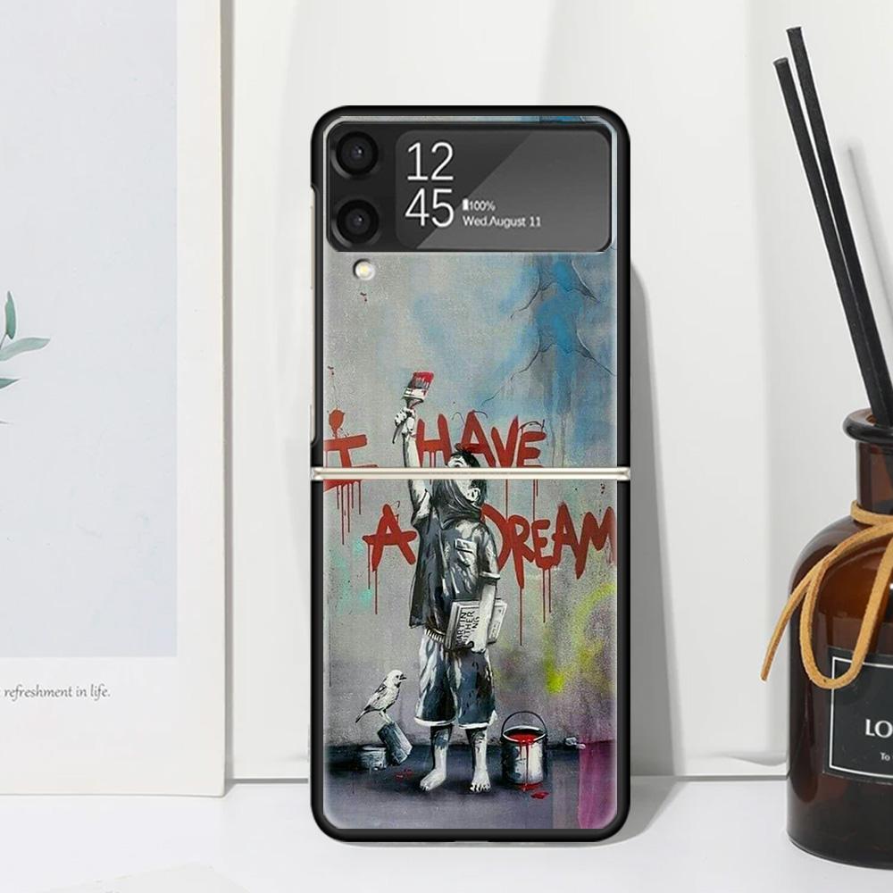 Street Art Banksy Graffiti Phone Case For Samsung Galaxy Z Flip 7 Flip7 Zflip 6 Flip6 5 Flip5 4 Flip4 3 Flip3 5G Fundas Black Co