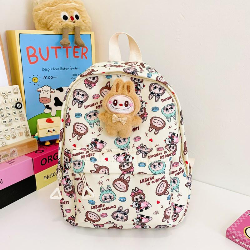 

Детская школьная сумка с рисунком милого рюкзака Labubu, большая вместимость детского рюкзака, повседневный рюкзак Kawaii, подарки на день рождения бежевый