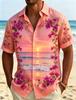Men's Tropical Flower Framed Landscape Print Hawaiian Shirt, Breathable Casual Top For Summer Vacation And Daily Wear
