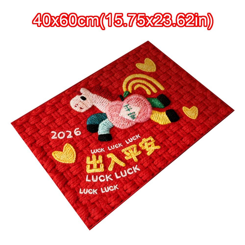 Durable Horse Pattern New Year Door Mat Non-slip Bath Mat Water Absorption Red Blanket Home Decorations