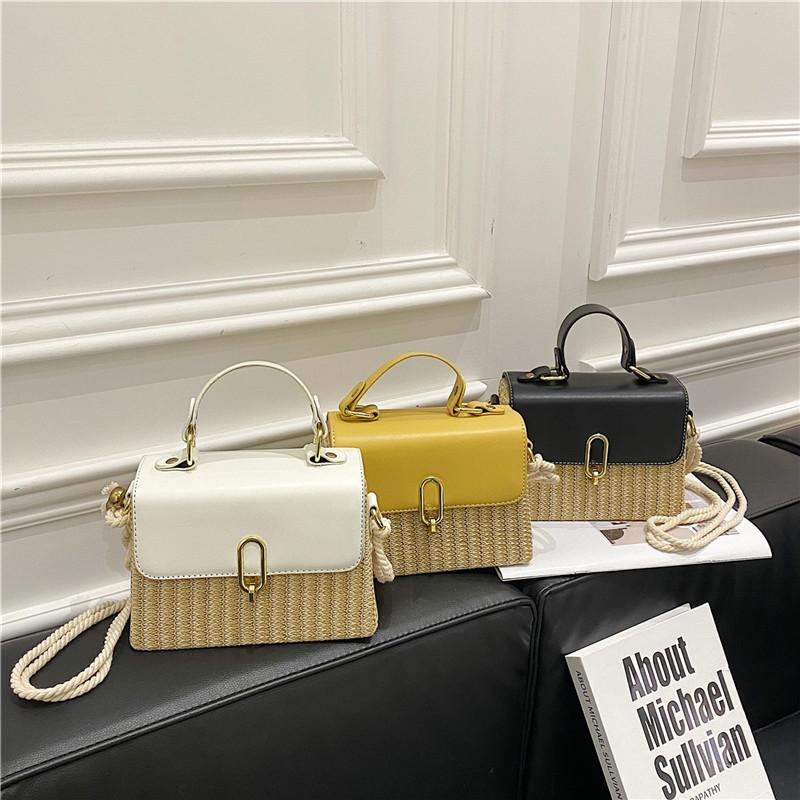 Fashion retro handbag, fashion bag, women's new straw messenger bag, shoulder bag, small square bag.