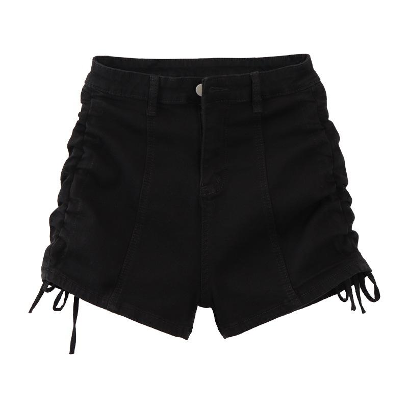 Modaya Uygun Çok Yönlü İpli Yüksek Belli Streç Denim Şort Kadın Pilili Pantolon Yaz Tasarımı Yüzde Yüz Uyumlu İnce Geniş Paça Pantolon