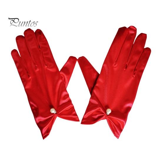 

1 пара свадебных перчаток для невесты, плиссированные, гладкие, атласные, противоскользящие, с искусственным жемчугом, эластичные, чистого цвета, для танцев, банкета, коктейля, вечеринки, дамские перчатки красный