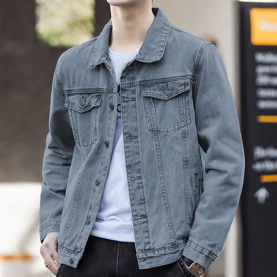 Pánská bunda Džínovina Retro Hip Hop Styl Volný Jednořadý Dlouhý rukáv Klopa Více Kapsy Běžné Streetwear Pánské nadměrné velikosti Kabát