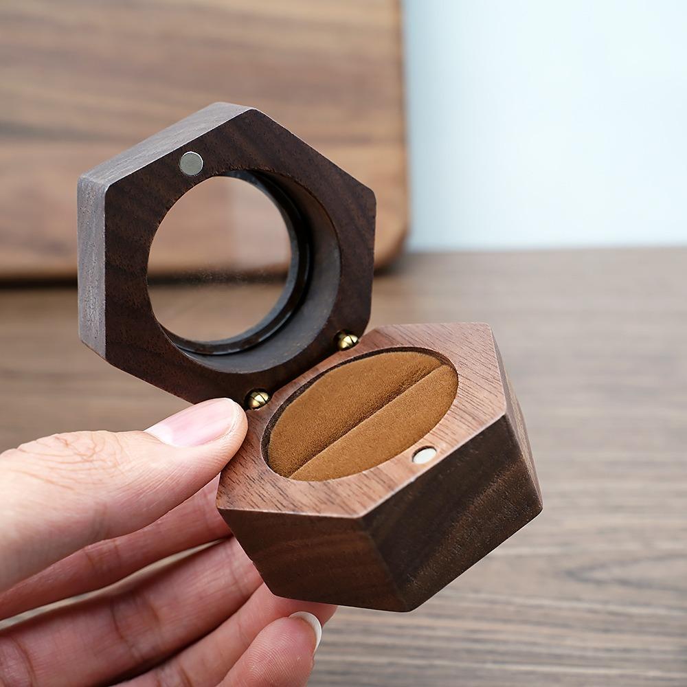 Transparent Window Wooden Ring Box Engagement Ring Display Holder Portable Ring Bearer Box  Gifts