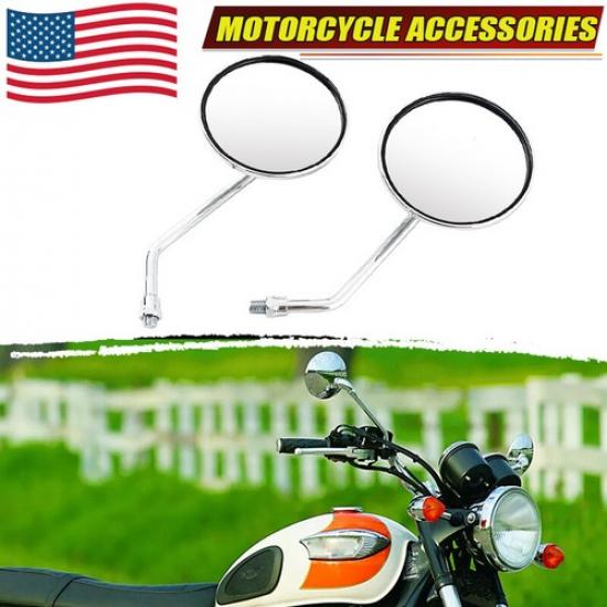 2PCS 10mm Chrome Long Stem Motorcycle Mirrors Fit For Harley Yamaha Suzuki New