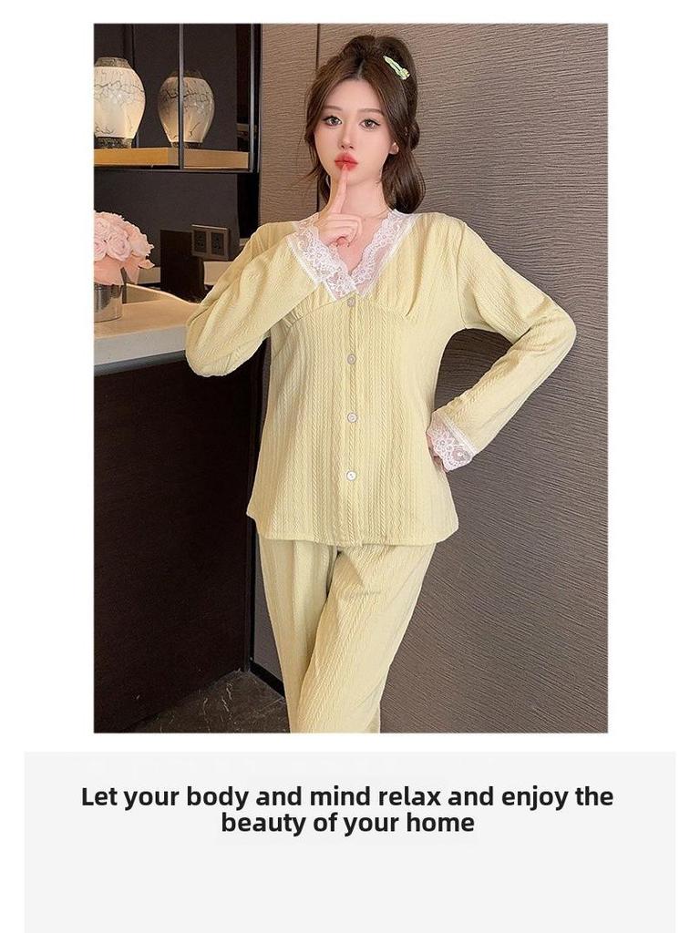 Pyjama en coton grande taille pour femme - Pantalon à manches longues pour le printemps et l'automne