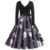 Women's Fashion Long Sleeve Christmas Round Neck Print Hem Dress