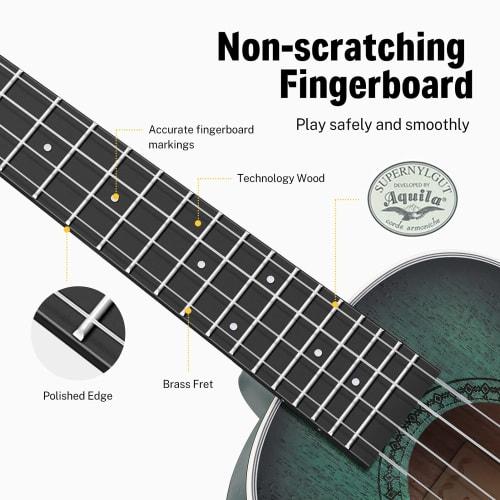 Donner DUC-200G Concert Ukulele for Beginners, 23-inch, Premium Wood with a Polished Finish, Includes a Soft Case, Tuner, and 6 Accessories, Green