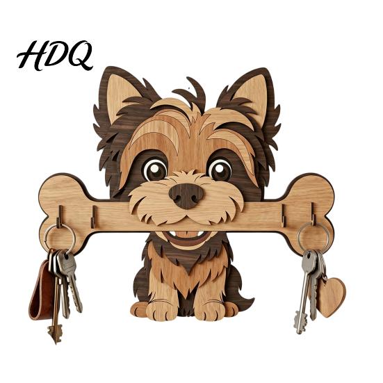 Small Wall Storage Rack Mounted Wooden Key Holder Dog Holding Bone Shaped D