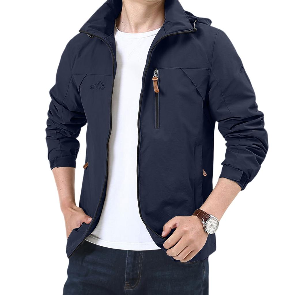Men's Loose Casual Outdoor Large-sized Hooded Windbreaker Long-sleeved Jacket