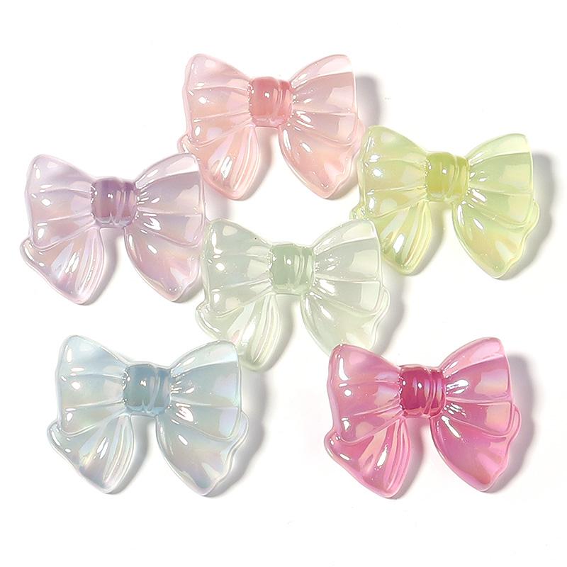 10pcs 37x29mm Acrylic Bow Beads Jelly Colored Transparent Bow Beads for DIY Crafts Ornament Decoration Handmade Accessories